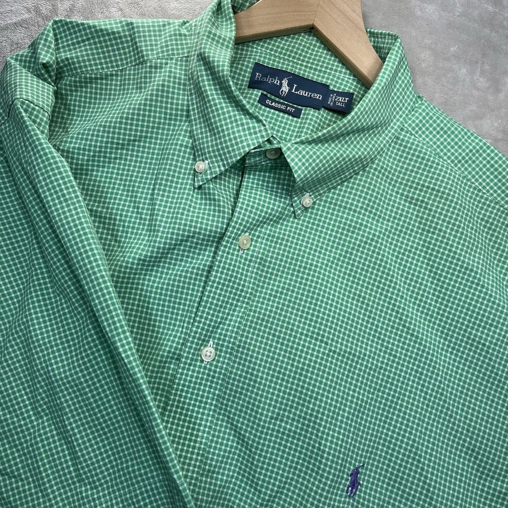 Ralph Lauren Classic Men's 2XLT Tall Short Sleeve Button Down Shirt Green Cotton
